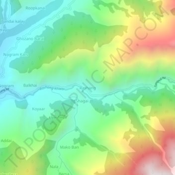 Mappa topografica Rashang, altitudine, rilievo