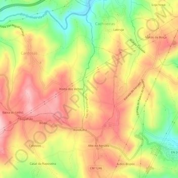 Mappa topografica Cardozinhas, altitudine, rilievo