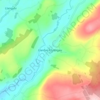 Mappa topografica Llanfair Clydogau, altitudine, rilievo