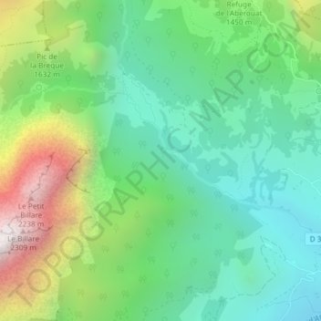 Mappa topografica Cirque de Lescun, altitudine, rilievo