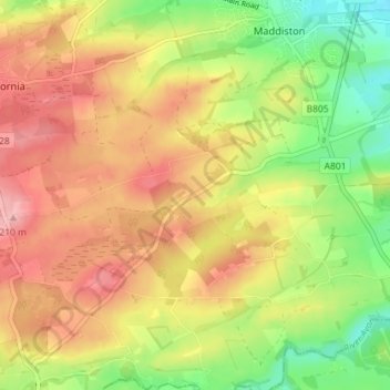 Mappa topografica Standburn, altitudine, rilievo