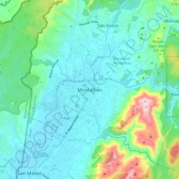 Mappa topografica Montalban, altitudine, rilievo