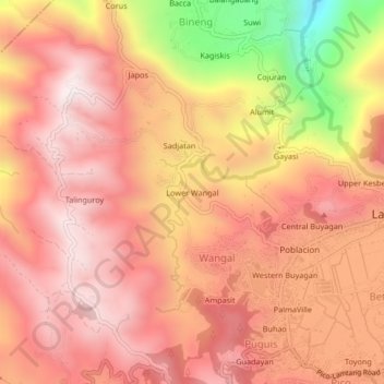 Mappa topografica Lower Wangal, altitudine, rilievo