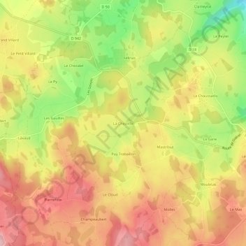 Mappa topografica La Chezotte, altitudine, rilievo