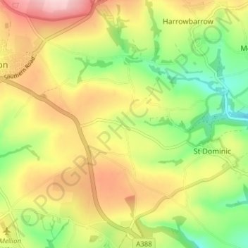 Mappa topografica Ashton, altitudine, rilievo