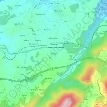 Mappa topografica Viḷḷeirán, altitudine, rilievo