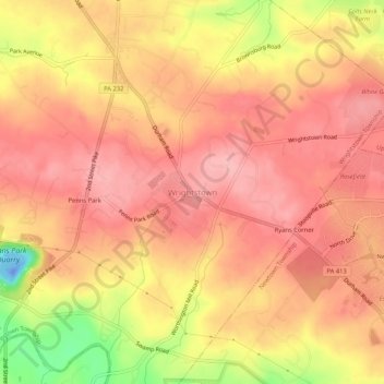 Mappa topografica Wrightstown, altitudine, rilievo