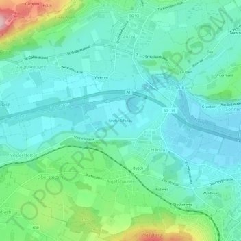 Mappa topografica Under Rifenau, altitudine, rilievo