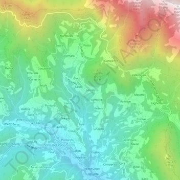 Mappa topografica Corzati, altitudine, rilievo