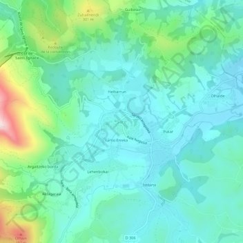Mappa topografica Sare, altitudine, rilievo