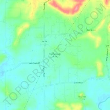 Mappa topografica Mother Lode Acres, altitudine, rilievo