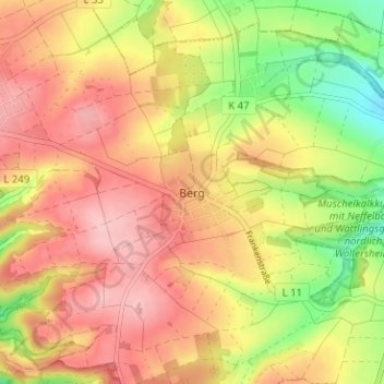Mappa topografica Berg, altitudine, rilievo
