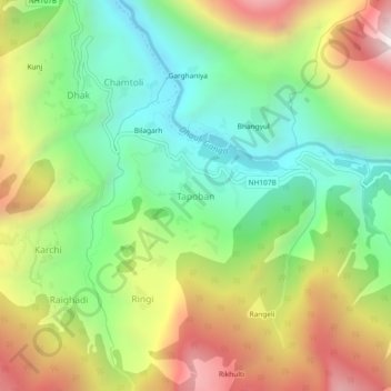 Mappa topografica Tapoban, altitudine, rilievo