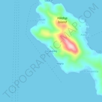 Mappa topografica Alang-alang, altitudine, rilievo
