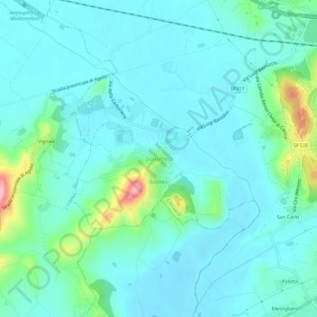 Mappa topografica Solomeo, altitudine, rilievo