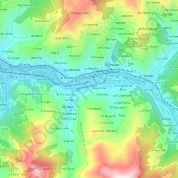 Mappa topografica La Xuliana, altitudine, rilievo