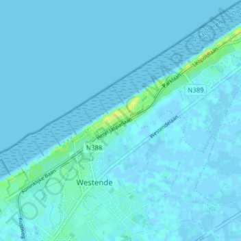 Mappa topografica Westende-Bad, altitudine, rilievo