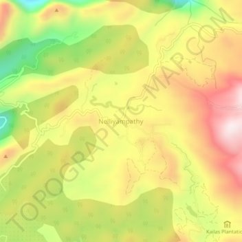 Mappa topografica Nelliyampathy, altitudine, rilievo