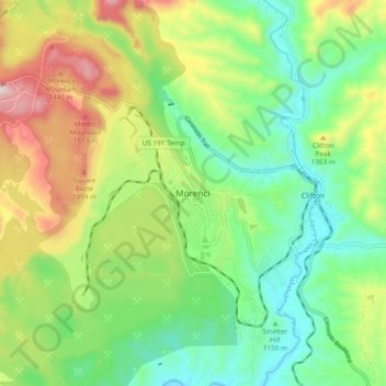 Mappa topografica Morenci, altitudine, rilievo