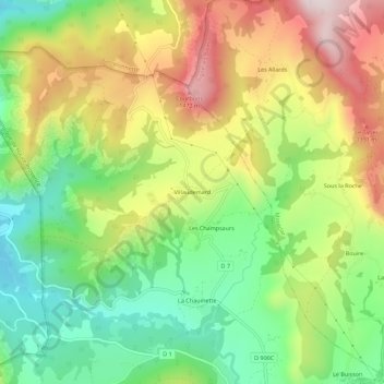 Mappa topografica Villaudemard, altitudine, rilievo