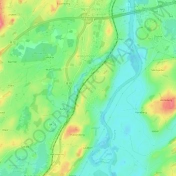 Mappa topografica Rauns, altitudine, rilievo