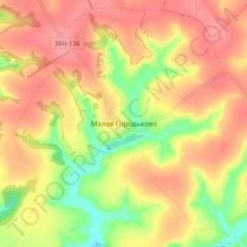 Mappa topografica Maloye Gorod'kovo, altitudine, rilievo