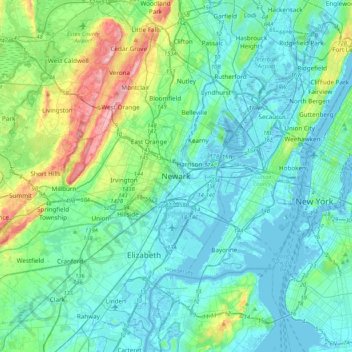 Mappa topografica Newark, altitudine, rilievo