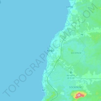 Mappa topografica Kribi, altitudine, rilievo