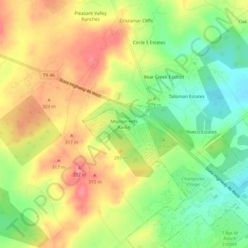 Mappa topografica Mission Hills Ranch, altitudine, rilievo