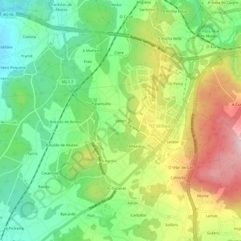 Mappa topografica Raíces, altitudine, rilievo