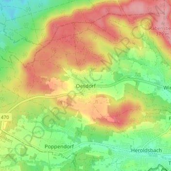 Mappa topografica Oesdorf, altitudine, rilievo