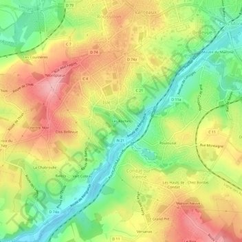 Mappa topografica Les Roches, altitudine, rilievo