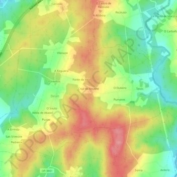 Mappa topografica Cruz de Nouche, altitudine, rilievo