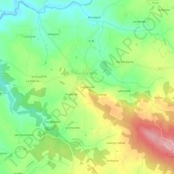 Mappa topografica Lachenaud, altitudine, rilievo