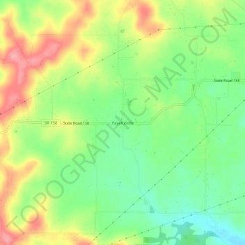 Mappa topografica Fayetteville, altitudine, rilievo