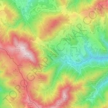 Mappa topografica Montelama, altitudine, rilievo