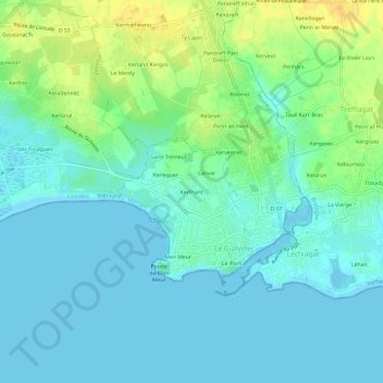 Mappa topografica Kerfriant, altitudine, rilievo