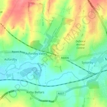 Mappa topografica Asfordby Hill, altitudine, rilievo