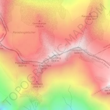 Mappa topografica Vogelberg, altitudine, rilievo