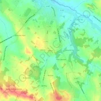 Mappa topografica Milleau, altitudine, rilievo