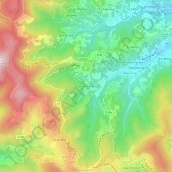 Mappa topografica Les Bussières, altitudine, rilievo