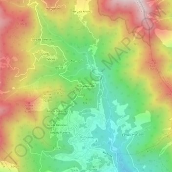 Mappa topografica Mollarbrunatto, altitudine, rilievo