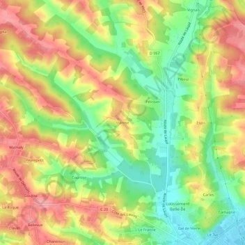 Mappa topografica Viarose, altitudine, rilievo