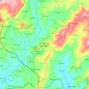 Mappa topografica Senhora da Aparecida, altitudine, rilievo
