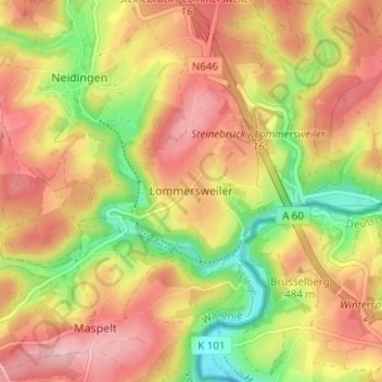 Mappa topografica Lommersweiler, altitudine, rilievo
