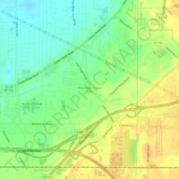 Mappa topografica Pine Ridge Trailer Park, altitudine, rilievo