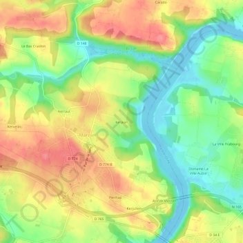 Mappa topografica Kerjean, altitudine, rilievo