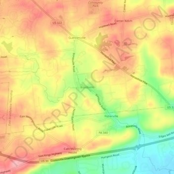 Mappa topografica Bondsville, altitudine, rilievo