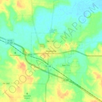 Mappa topografica Henrietta, altitudine, rilievo