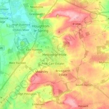 Mappa topografica Hetton-le-Hole, altitudine, rilievo